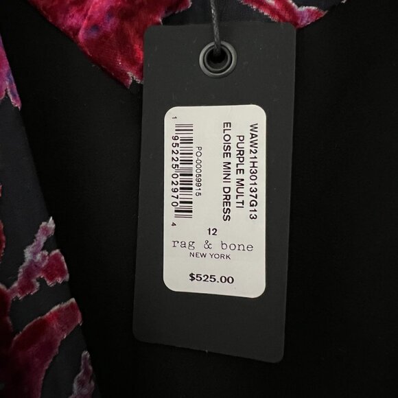 Rag & Bone Deep V-Neck Floral Mini Dress - Purple and Red - Picture 9 of 10